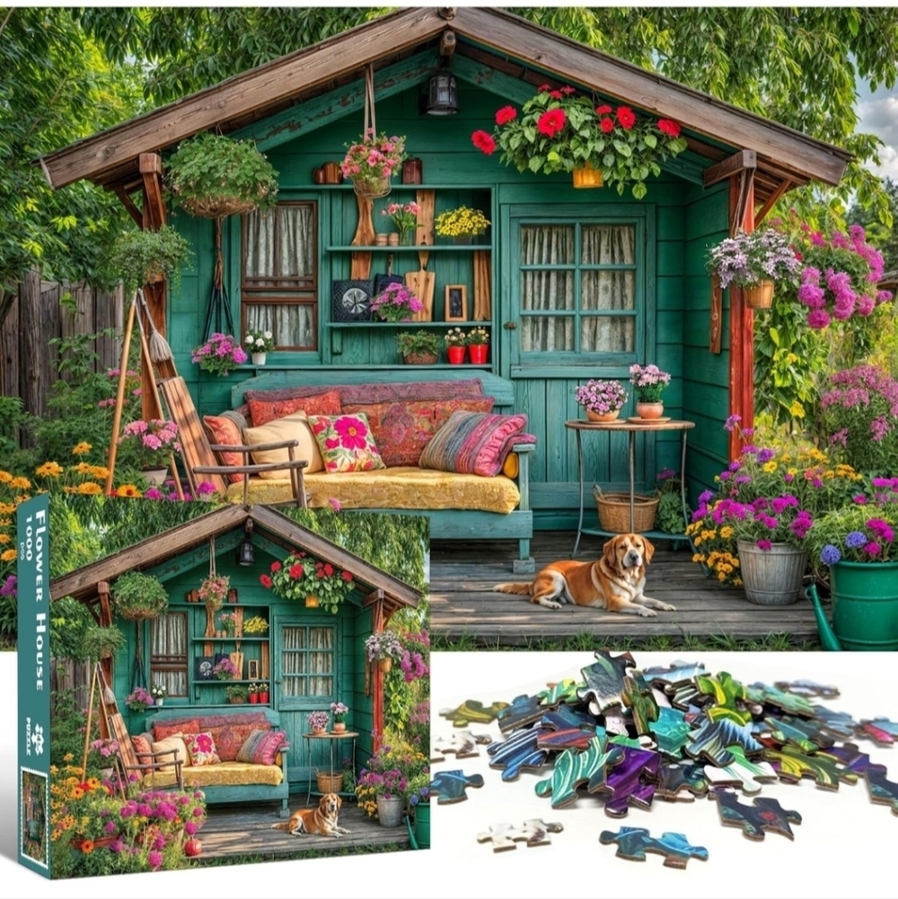 Mosaic 1000 Piece Puzzle for Adults, Flower House Jigsaw Puzzle, Family Puzzle